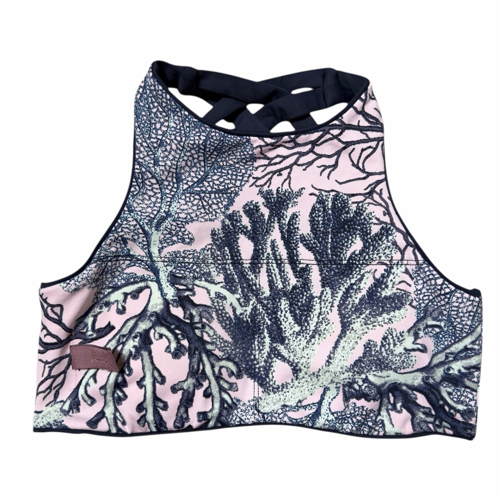 Maaji Grey & Pink Coral Reef Print Reversible High Neck Swimsuit Top